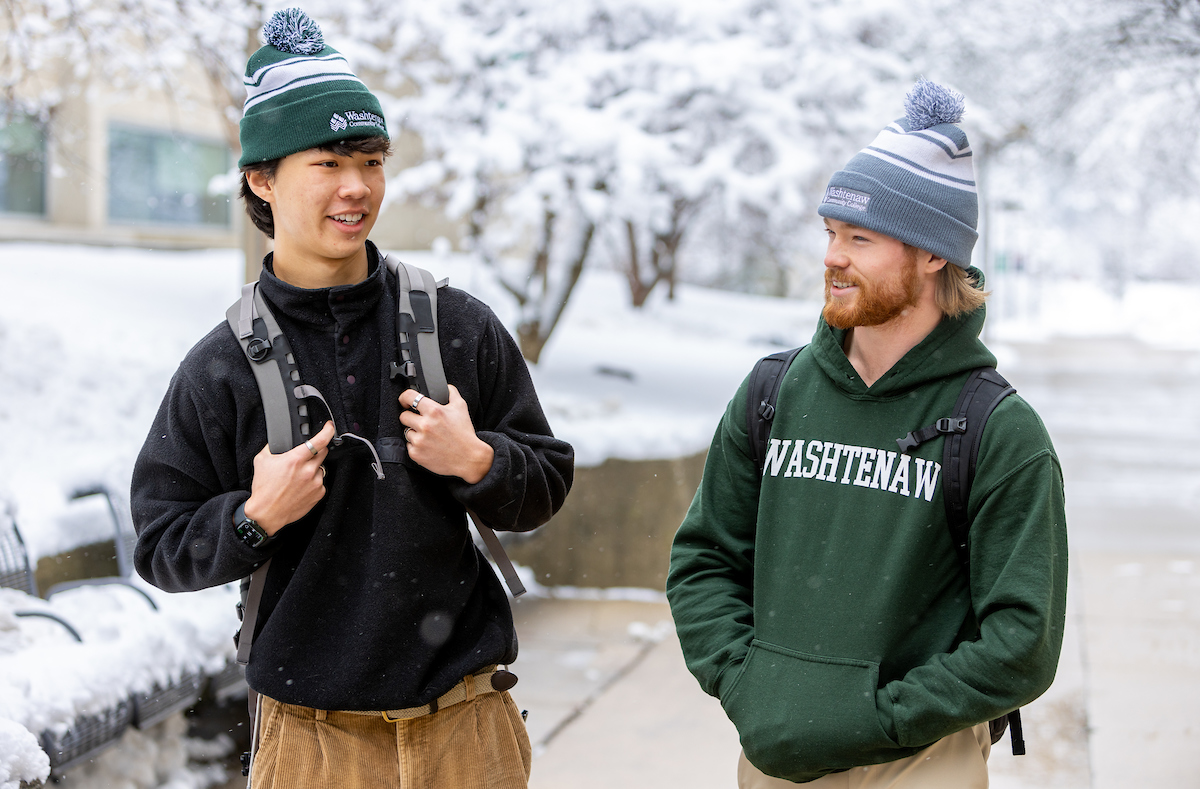 Students in WCC gear with snowy background