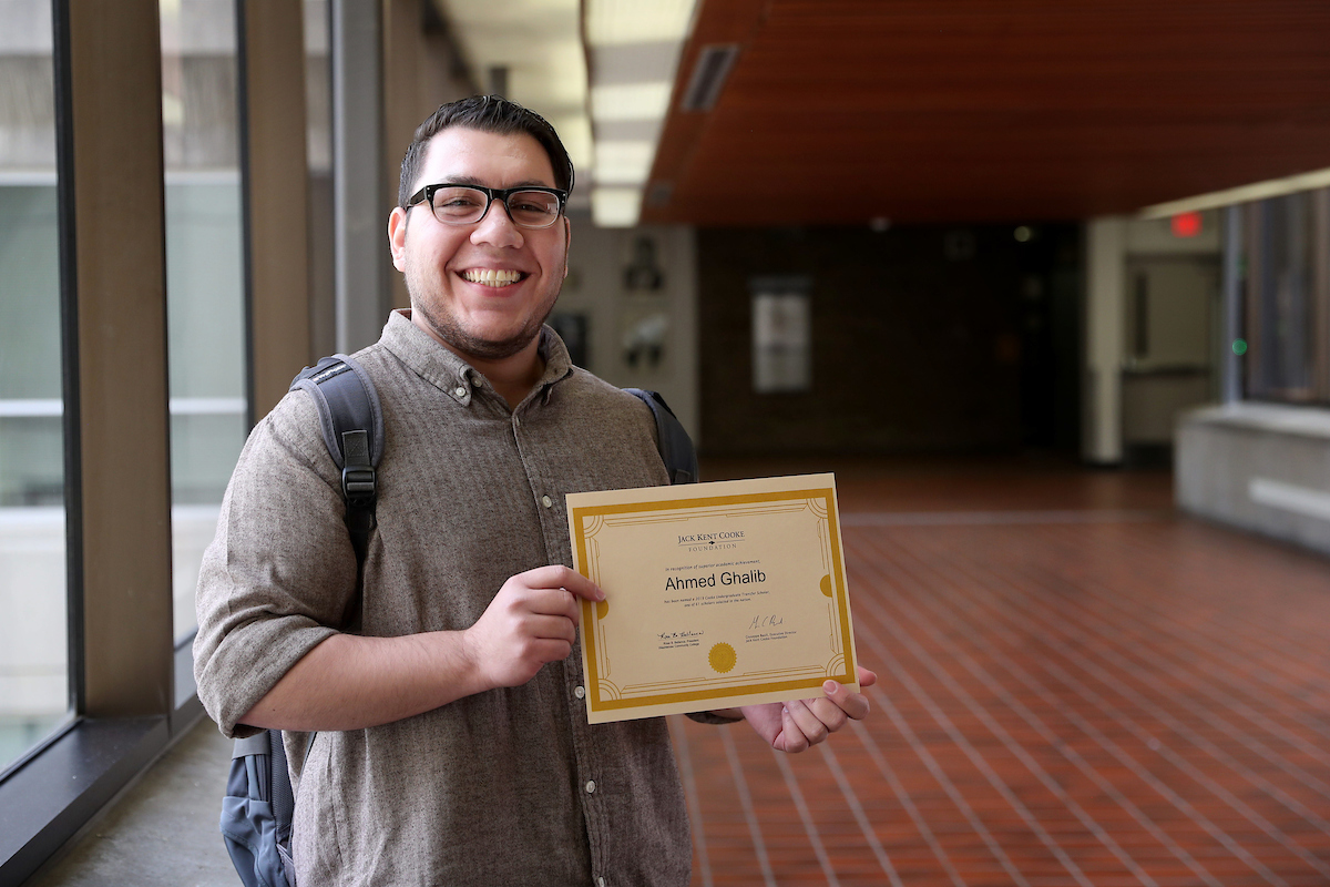 Ahmed Ghalib is the second WCC student to win a prestigious Jack Kent Cooke Foundation Undergraduate Transfer Scholarship in as many years. (Photo by Kelly Gampel)
